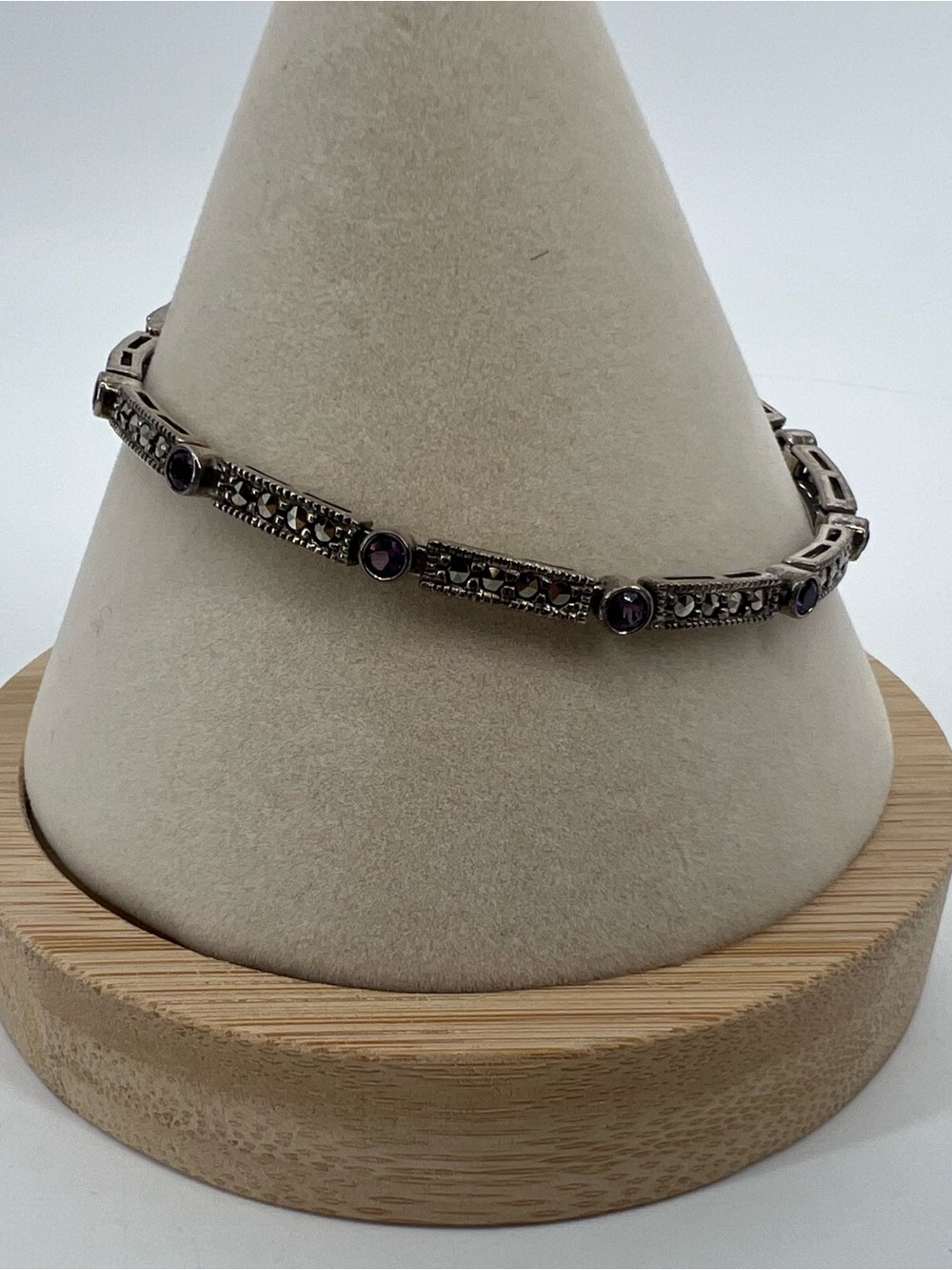 Vintage Sterling Silver Sleek Bar & Pin Link Bracelet with Marcasite 10.07g